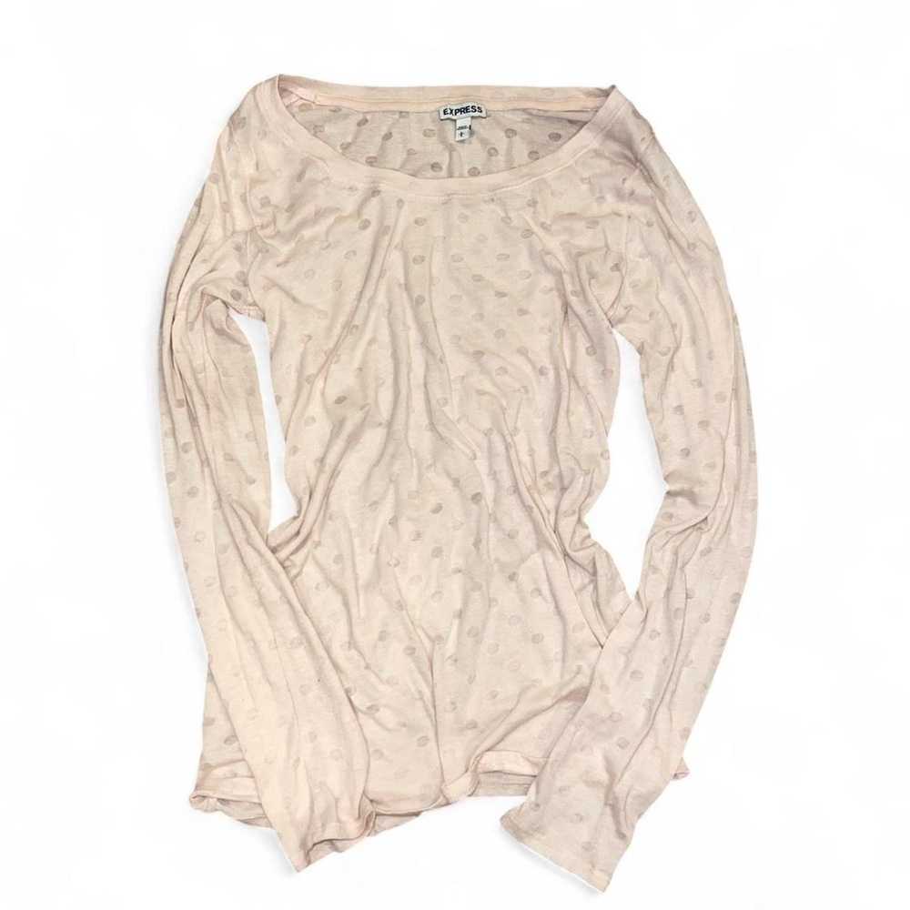 EXPRESS BABY PINK SHEER POLKA DOT LONG SLEEVE
